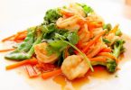 Healthy food prawns and vegetables