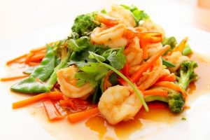 Healthy food prawns and vegetables