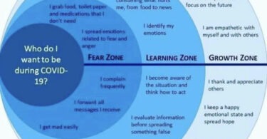 This is a diagram that shows different feelings of how you may feel during the coronavirus pandemic: fear, learning, growth